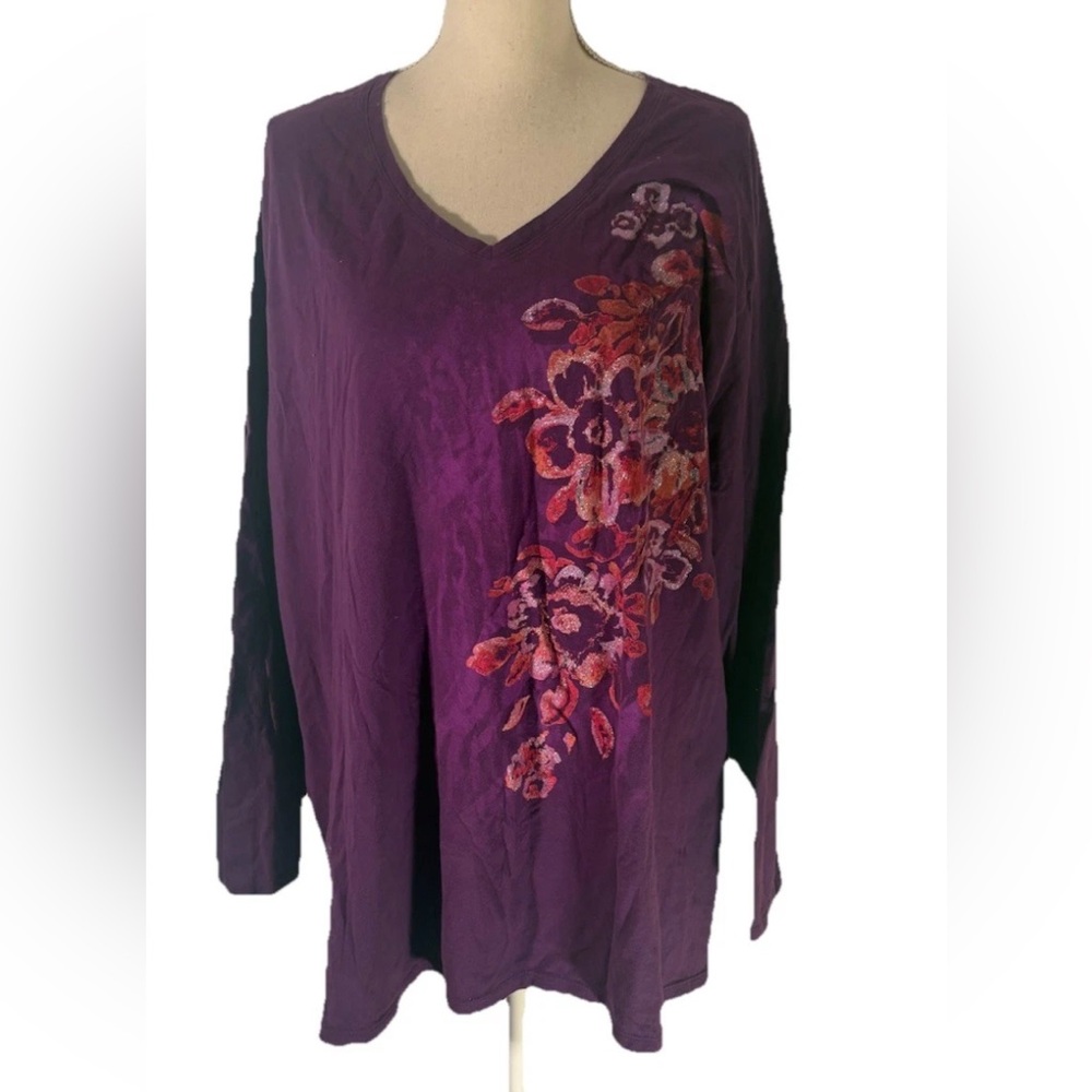 5x plus size women’s just my size solid floral T Shirt Pull Over Top cotton